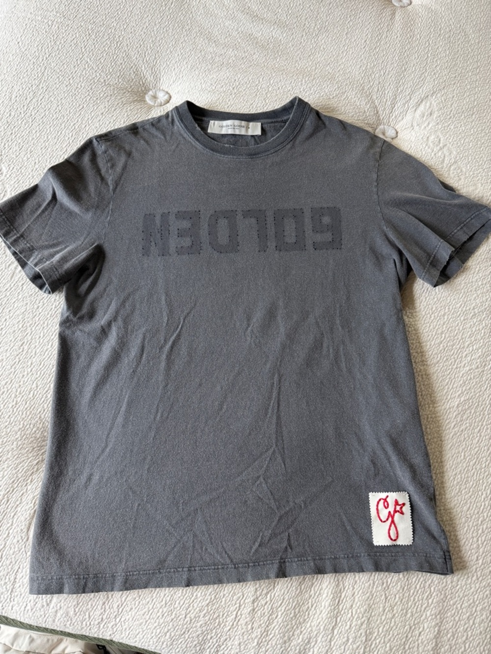 Golden Goose Reverse Logo Distressed T-Shirt Anthracite Color